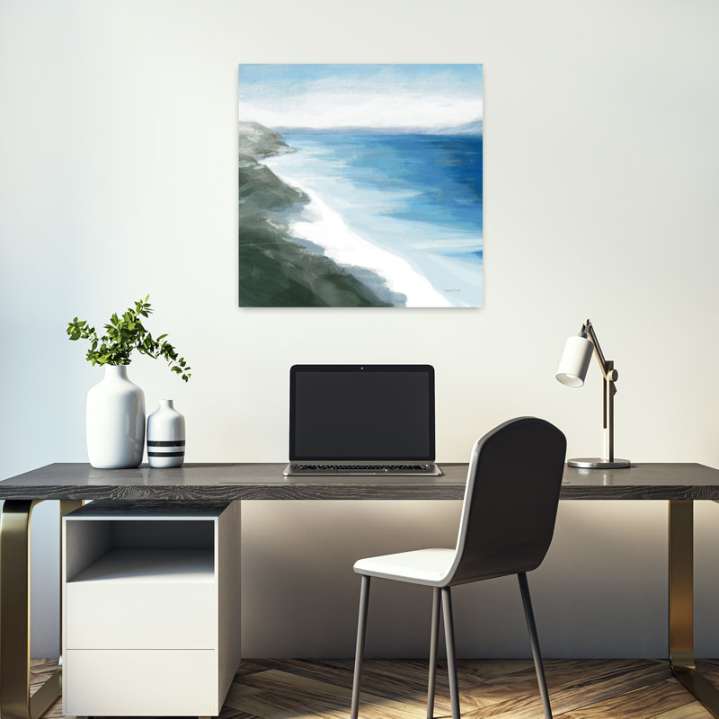 Littoral côtier avec plage, art noir, H 18 po x l 18 po
