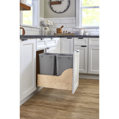 Double Metallic Silver 27 Qt. Maple Pullout Waste Container w/ Soft-Close and (1) Lid for 15" Base Cabinets