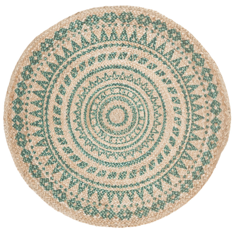 Tapis rond rond bleu sarcelle à tissage plat Devane, Rond 8 pi