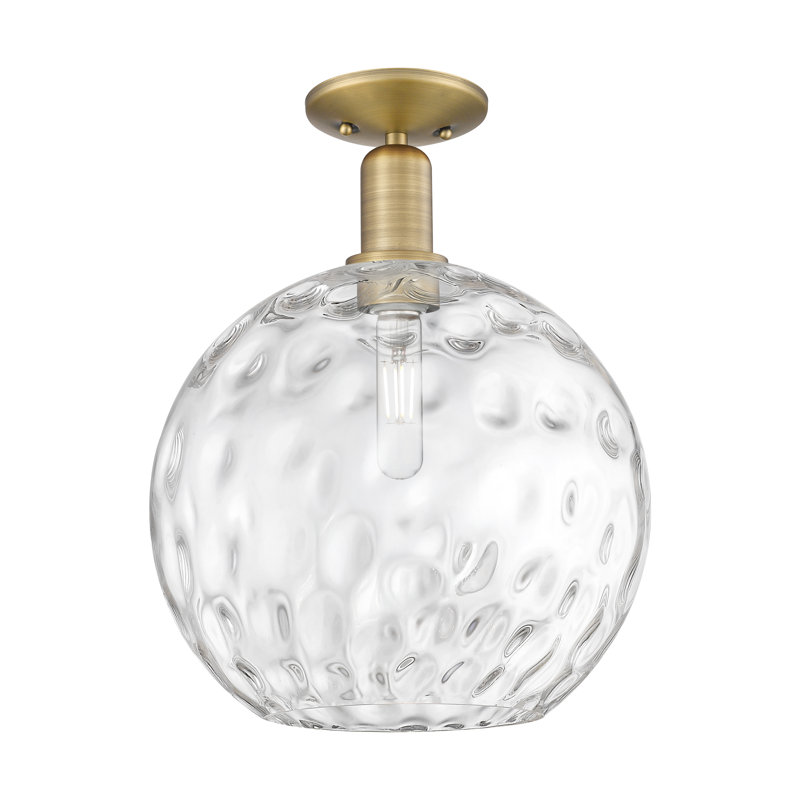 Arcadia - Champlon - 1 Light 12" Semi-Flush Mount - Brushed Brass Finish - Clear Water Glass Shade, Brushed Brass