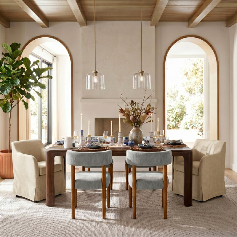 Barry Farmhouse Slipcovered Upholstered Dining Chair with Casters, Linen