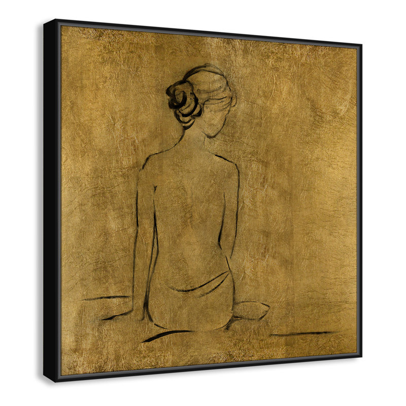 «Maia Golden Bather I» par Sally Swatland - reproduction d'art, H 37,5 po x l 37,5 po x P 2 po, Toile avec cadre noir