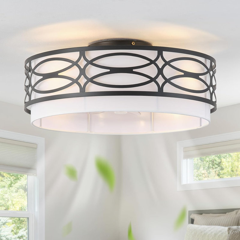 Ventilateur de plafond encastré noir 20 "avec lumière, ventilateur de plafond Boho en cage avec lumières, télécommande à 6 vitesses pour chambre à coucher, salon, chambre de bébé