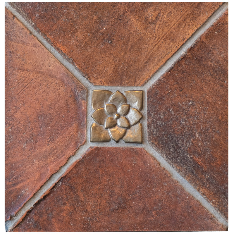 2" x 2" Metal Lotus Decorative Tile Insert, Traditional Bronze
