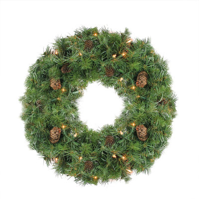 Couronne de Noël artificielle pré-éclairée en pin Dakota - lumières claires de 24 pouces