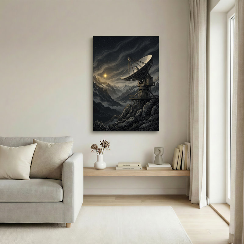 Art sur toile, radiotélescope sur un sommet de montagne sous un ciel étoilé, 18"H x 12"W