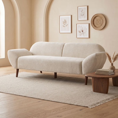 Curved 3-Seater Upholstered Sofa with Foam-and-Spring Cushions and Sturdy Wood Frame for Living Room