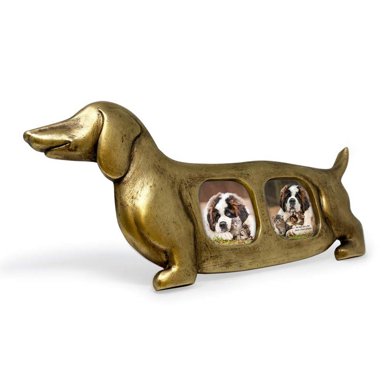 Mercer41 Double Picture Frame, Dog-Shaped Resin Design (Gold) | Wayfair