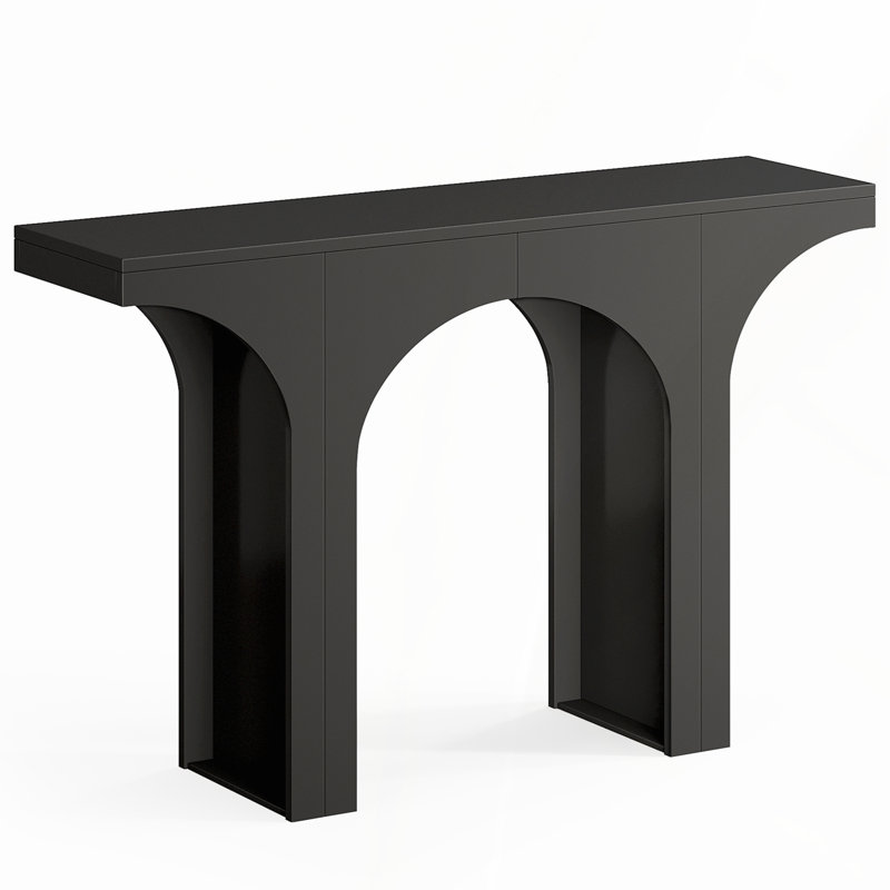 Console 47 po moderne noire pour vestibule et derrière avec base arquée, table de couloir étroite durable et élégante