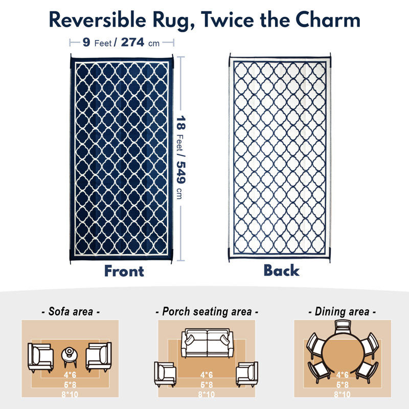 Performance Navy Outdoor/Indoor Area Rug, Runner 9' x 18'