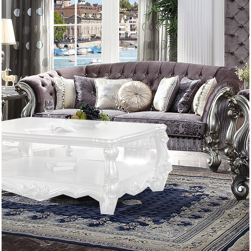 Versailles 99" Coffee Velvet Tufted Sofa with Nailhead Trim