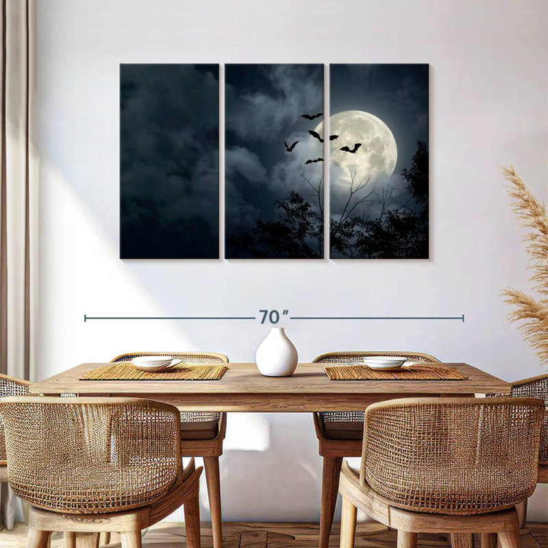 Brampt Flying Bats And Full Moon, 36" H x 57" W