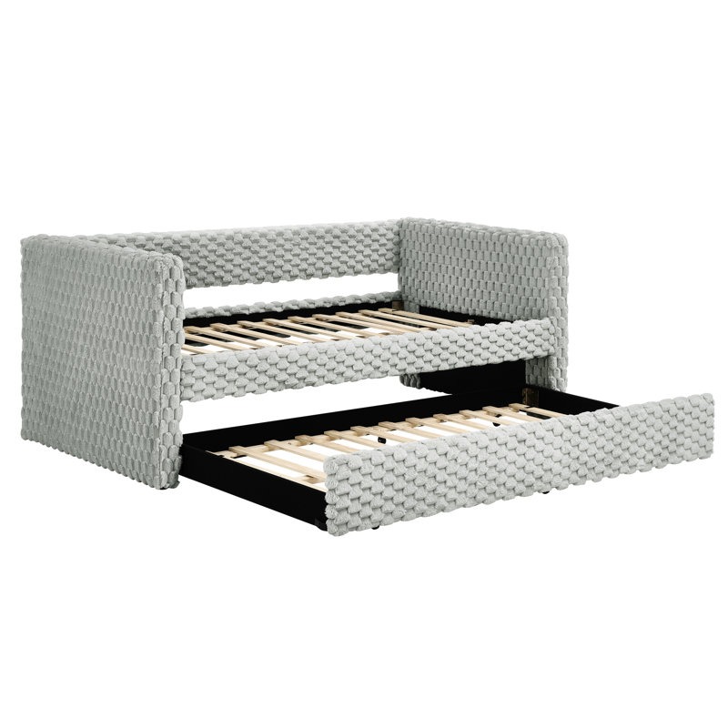 Lit de jour simple gris foncé foncé, lit escamotable pour espace de vie pratique et lit de jour éco-fonctionnel en tissu gris et peu encombrant