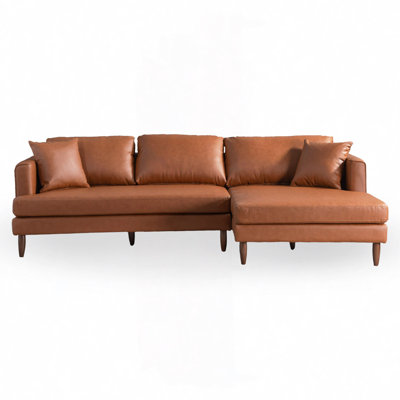 L-Shaped Cognac Vegan Leather Sectional Sofa Right Facing