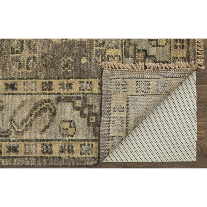 Narely Hand Knotted Wool Geometric Area Rug in Gray, Rectangle 2' x 3'