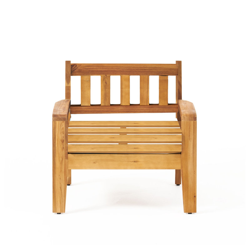 Grenada Solid Acacia Wood Club Chair - Teak Finish Outdoor Patio Seating, Medium Yellow