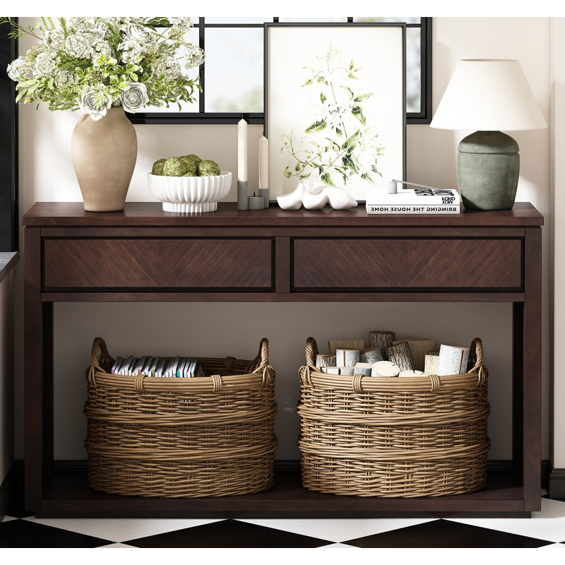TREXM Rustic Wooden Console Table with Storage Drawers and Open Shelf - Elegant Entryway Table