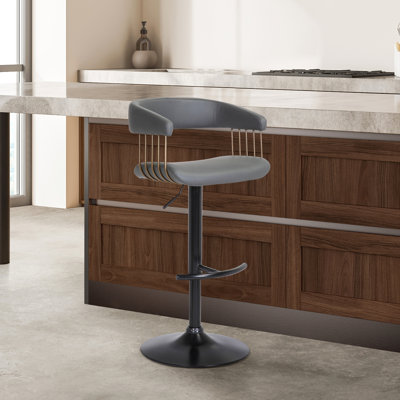 Demetrik Swivel Adjustable Height Upholstered Bar Stool with Arms and Pedestal Base