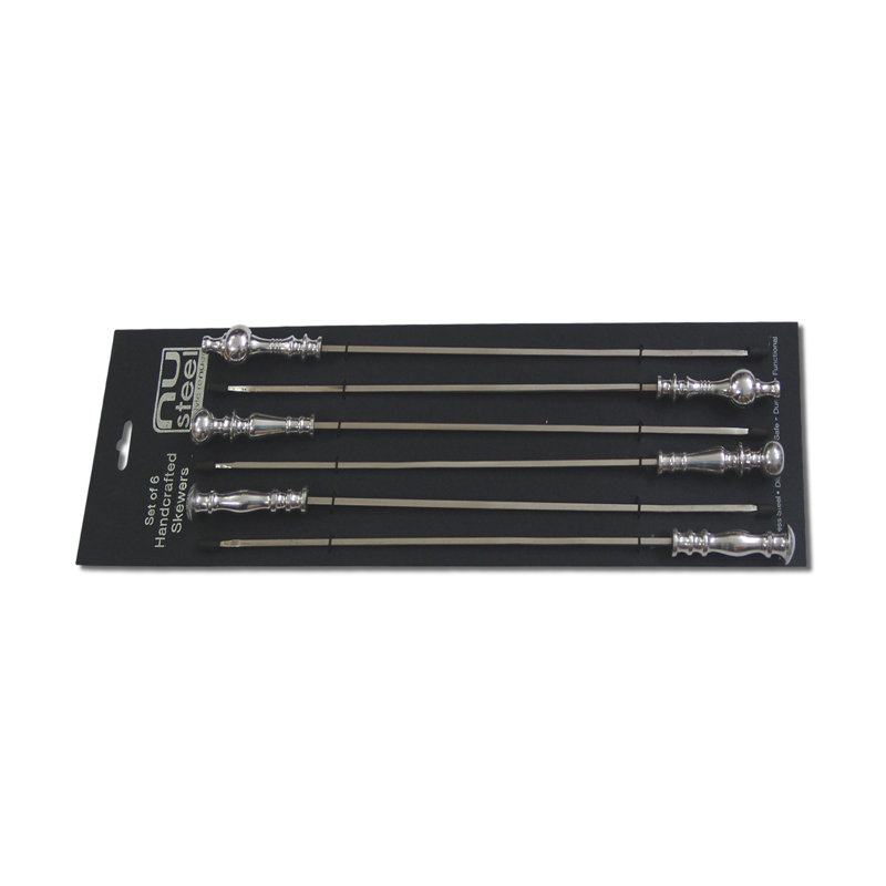 Ensemble de 6 brochettes en acier inoxydable avec poignées en métal | 17 pouces de long | Brochette pour griller | Finition brillante.