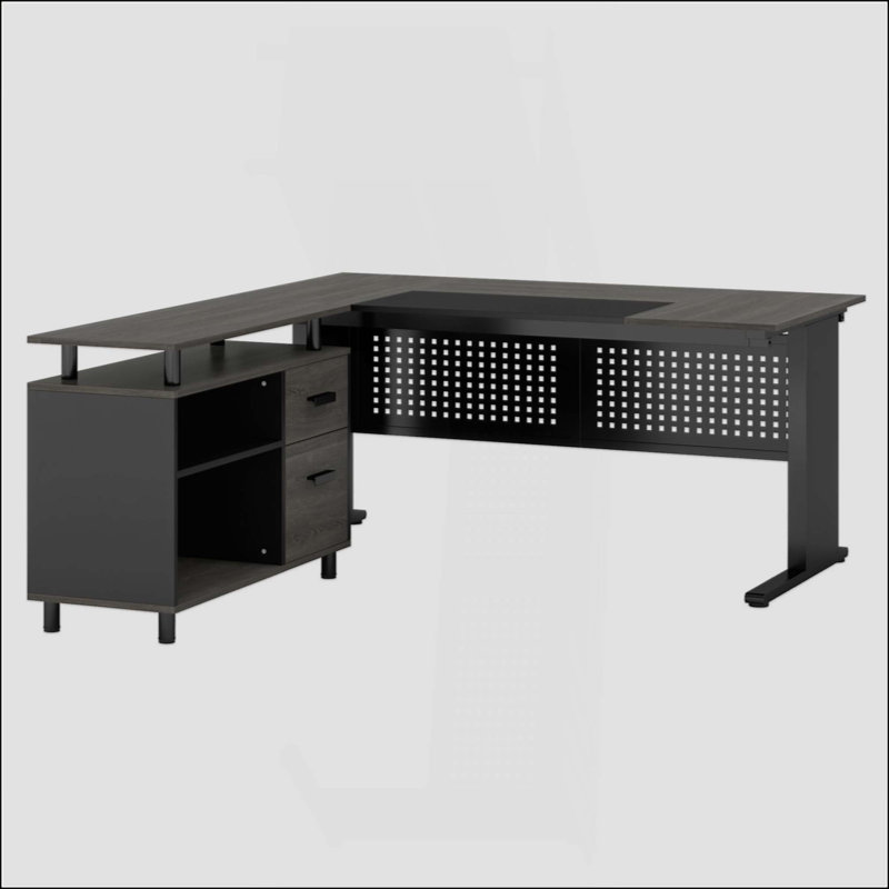L-Shaped Executive Desk With File Cabinet, Large Modern Office Desk With Drawers, Shelves & Storage, Corner Computer Workstation For Home Office, Business Desk