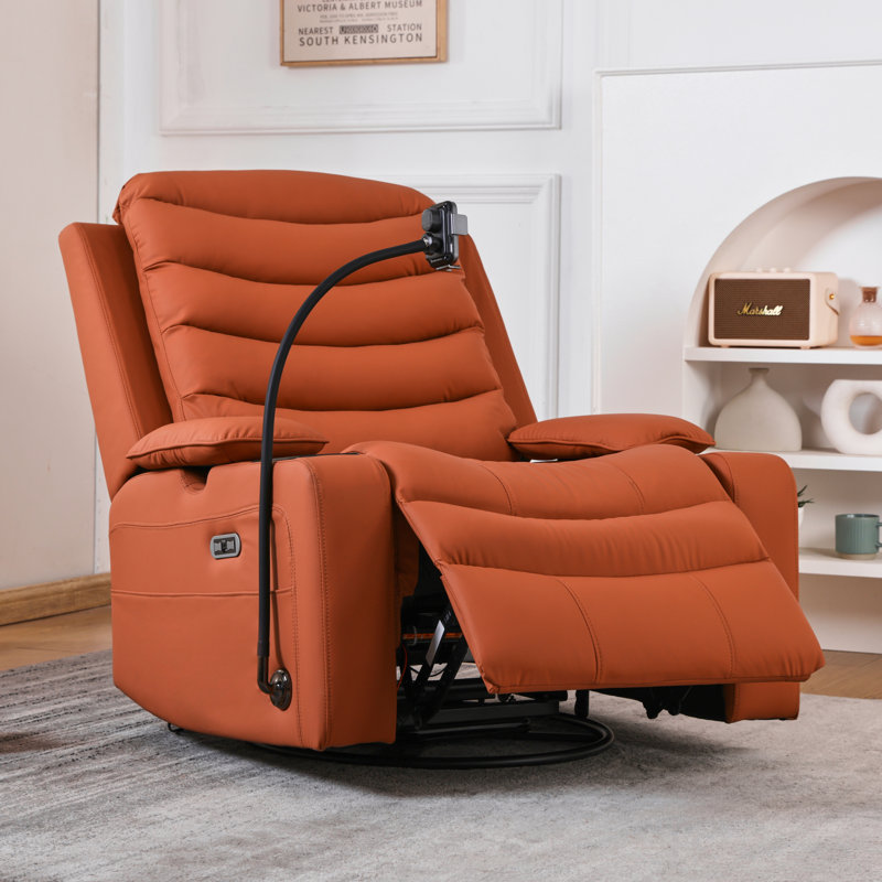 Power Nursery Recliner With Heat & Lumbar Support,  Swivel Gliders With Adjustable Armrests, Rocking Chair With Smart Cup Holder & Wireless Charging Stand For Nursing