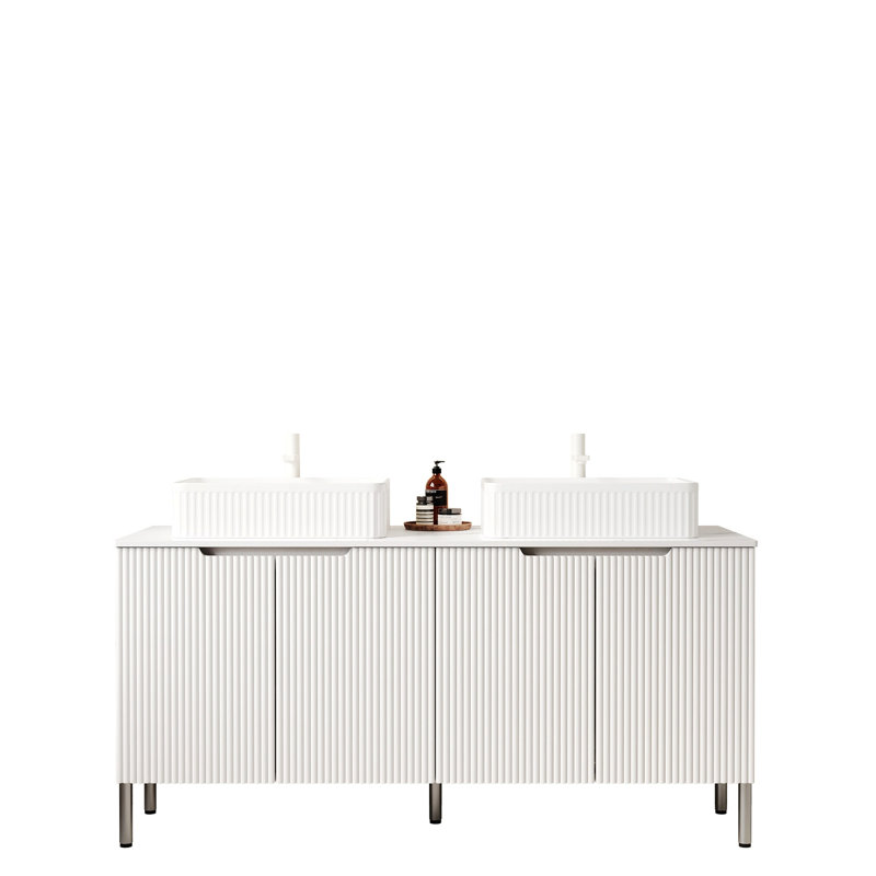 Meuble-lavabo de salle de bain autoportant avec 4 portes, Blanc