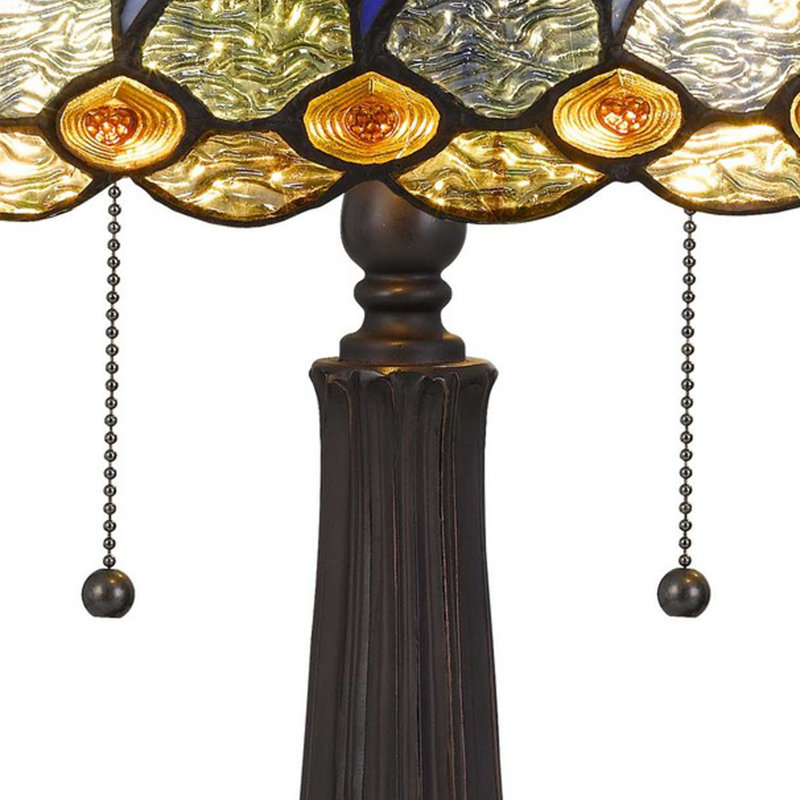 Bronze Engraved Base Tiffany Table Lamp with Multicolor Shade