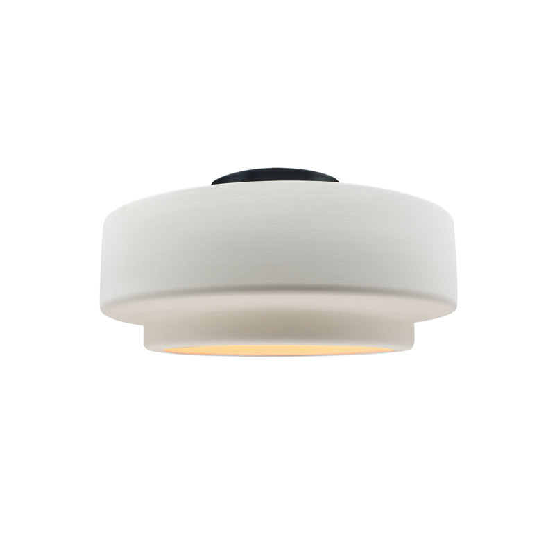 Plafonnier semi-encastré en céramique Dottie, Bisque, Noir mat, H 7 po x l 12 po x P 12 po