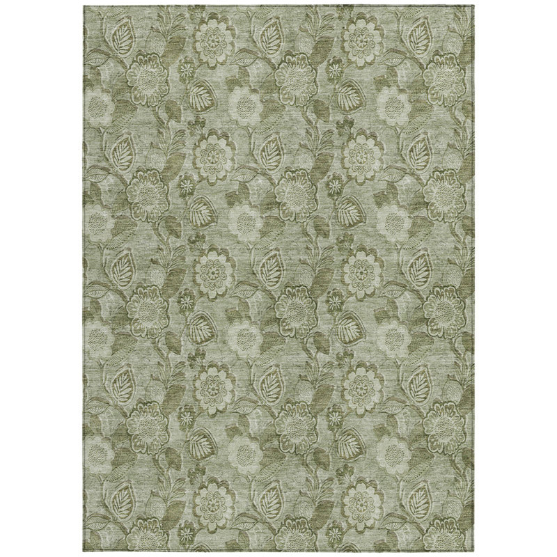 Tapis d'intérieur / extérieur floral vert artichaut 9 'X 12'