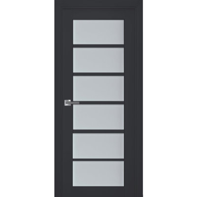 Porte intérieure française pleine prémontée, verre dépoli, Veregio 7602 Anthracite, panneau simple, cadre, poignées, pour salle de bain ou chambre, portes robustes - 81 cm x 203 cm
