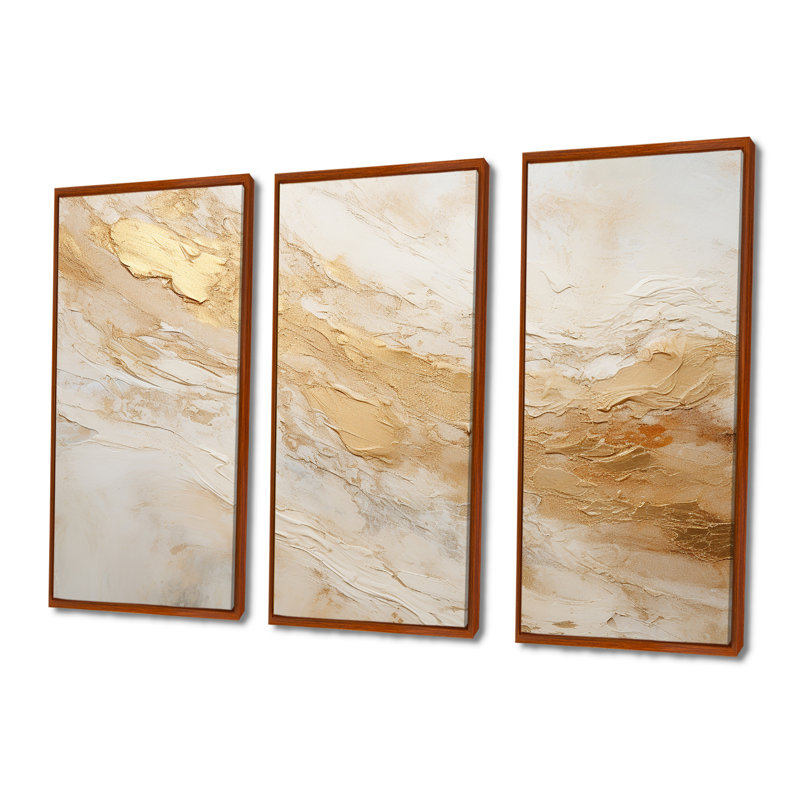 Gold White Marble Geode Magic - Marble Wall Art Print Set, 28" H x 36" W x 1" D, Brown Floater Framed