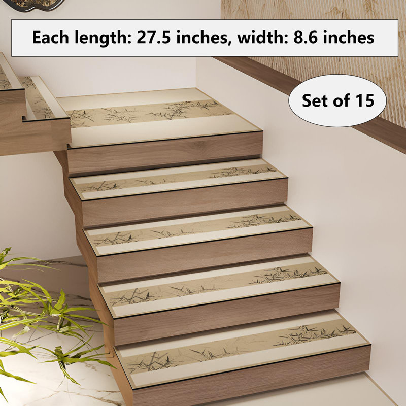Tapis d'escalier antidérapant de style chinois moderne, Floral beige
