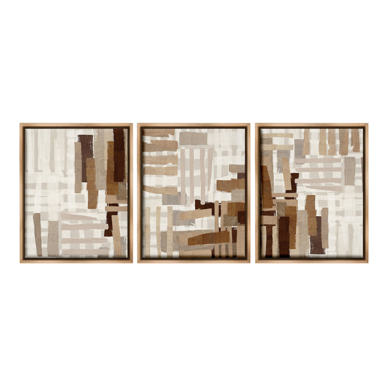«Natural Hatched Patterns» par Amber Sterling, 3 pièces sur toile, Cadre flottant orme Montalcino, H 21 po x l 17 po