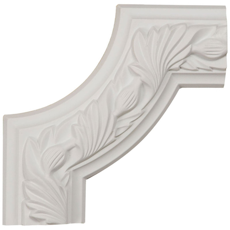 6" White Polyurethane Running Leaf Crown Moulding Corner