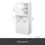 Armoire de buanderie avec portes et tablette, panier à linge inclinable, plusieurs espaces de rangement, style autoportant, tablette ouverte, tablette réglable, blanc