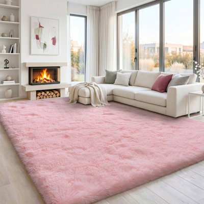 Tapis uni rose moelleux pour salon chambre à coucher chambre d'enfant chambre d'enfant