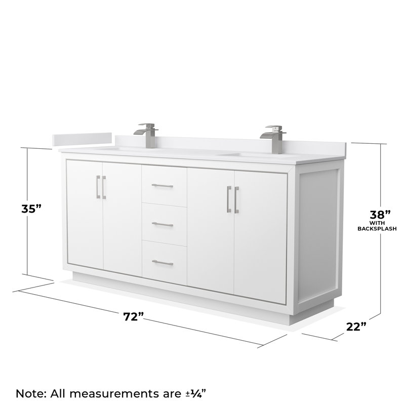 Icon 72" Double Bathroom Vanity Set, White, Brushed Nickel, White