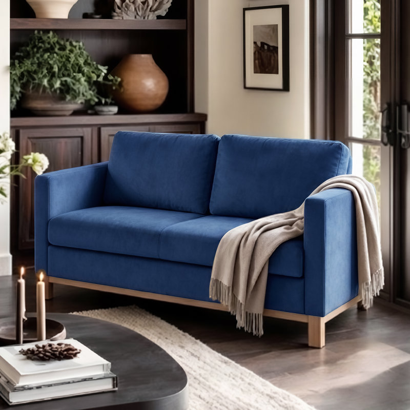 Ensemble de canapé de salon 2 pièces Mid-Century , Blue Velvet