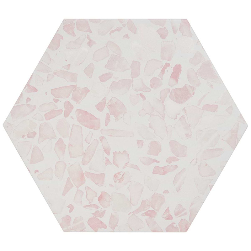 Terrazzo 9" Hexagon Matte Terrazzo Look Porcelain Tile, Hex Pink