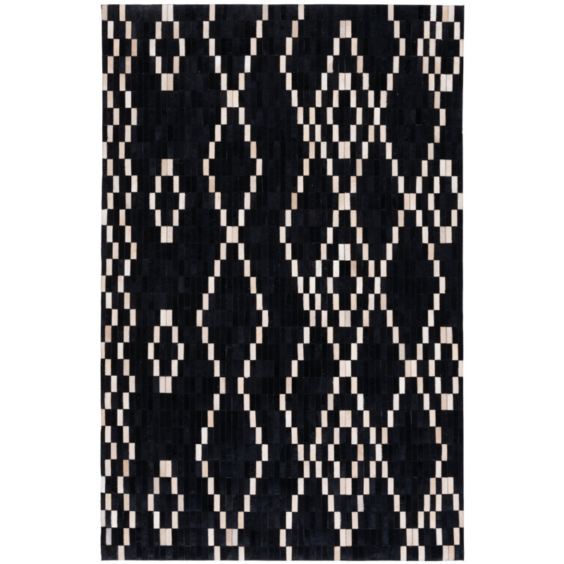 Studio Leather Flat Weave Hair On Leather Argyle Rug, Square 6'