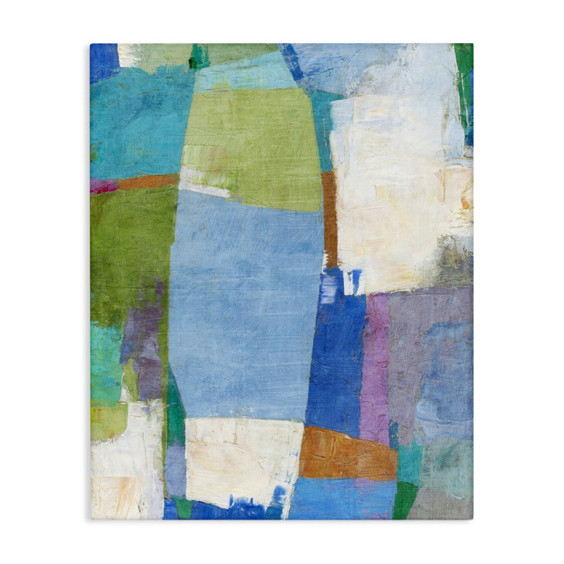 Toile abstraite brossée bleue, design par Suzanne Nicoll, H 20 po x l 16 po
