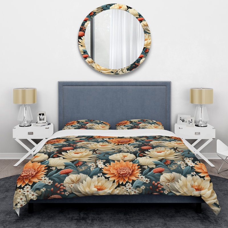 Ensemble de housse de couette Playful Floral Ivory And Blue Delight II - Floral