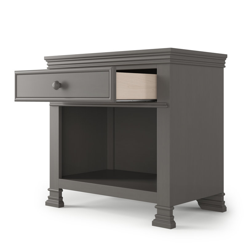Chelsea Gray Pinewood 1-Drawer Nightstand with Open Shelf