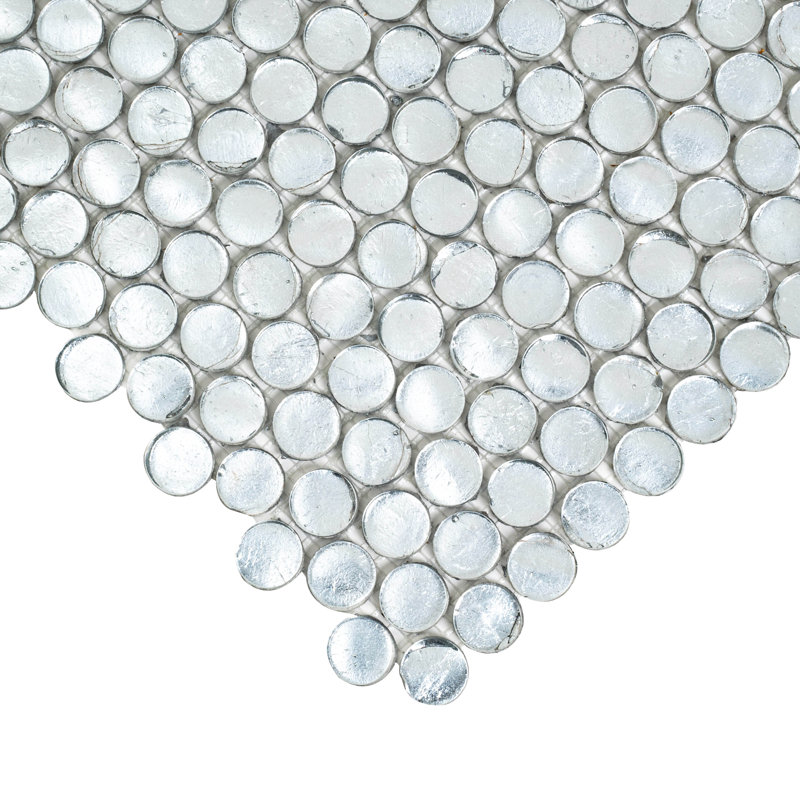 0.8" x 0.8" Glass Penny Round Mosaic Wall & Floor Tile, Silver