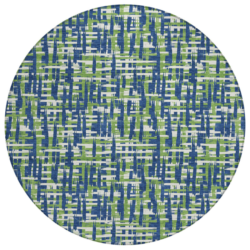 Zarifa Blue Washable Indoor-Outdoor Rug - , 8' x 8'