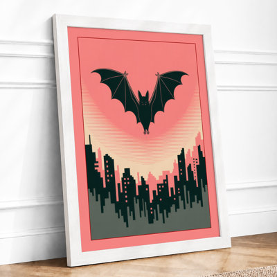 Bat Over City Heart Modern - Framed Print