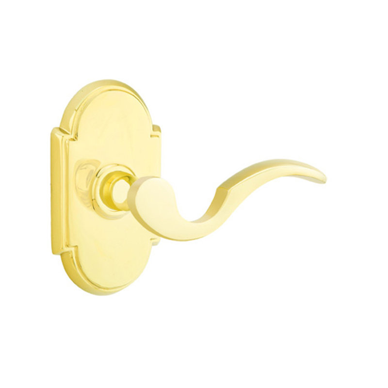 Cortina Wave/Drop Keyed (Entry) Door Lever with Arch Rosette, Lifetime Brass, Right