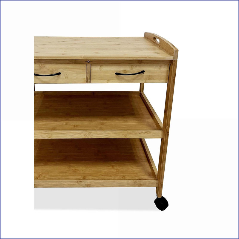 Kitchen Serving Cart with 2 Open Shelves &amp; Storage Drawer, Bamboo Contemporary Natural | Bamboo | Contemporary