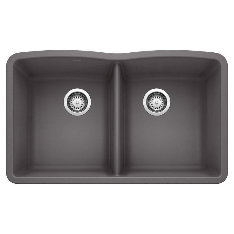 Diamond SILGRANIT 32" L x 19.36" W Double Basin Undermount Kitchen Sink, Cinder