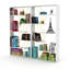 Bibliothèque industrielle à 6 tablettes, structure en bois pour le bureau et les espaces de vie, structure solide blanc / jaune, pièces de style-126060772